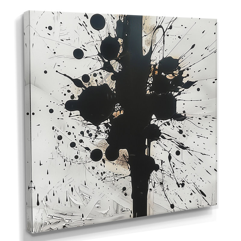 Apparition, noir et blanc, minimalisme - encre liquide, art mural abstrait, Toile tendue, H 36 po x l 36 po x P 1,5 po