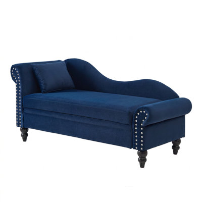 64.5" Mid-Century Chaise Lounge with Hidden Storage and Left Armrest, Includes Lumbar Pillow