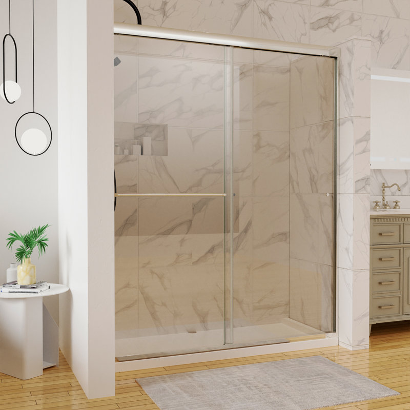60" W x 72" H Single Sliding Frameless Shower Door, Beige
