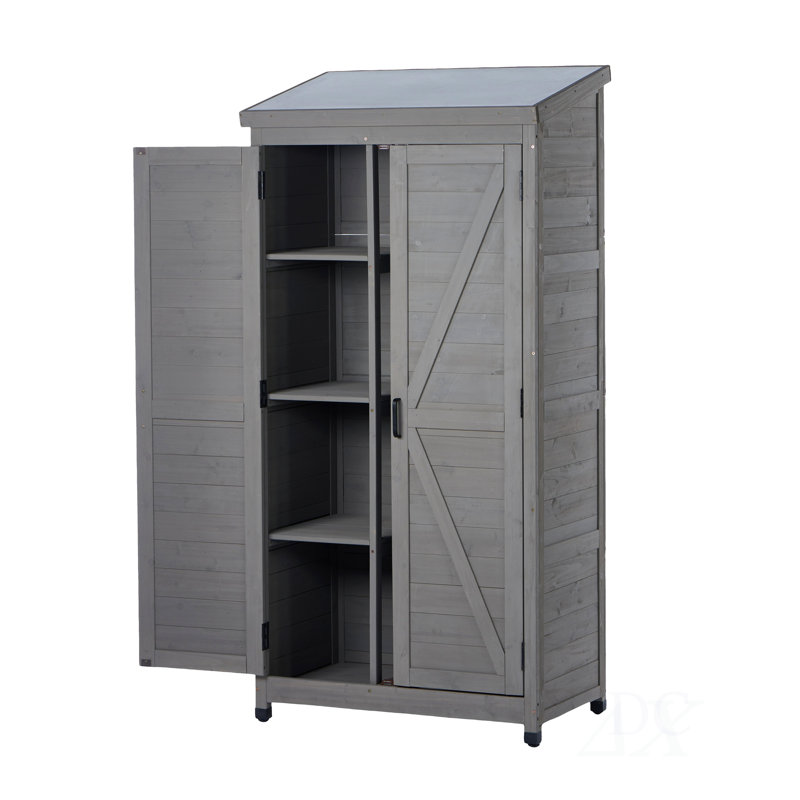 Grande remise extérieure en bois avec armoire à outils verticale en métal pour jardin