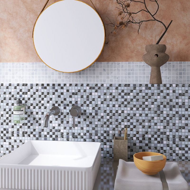Carreaux de mosaïque en verre lustré à petits pois 11,82 po x 11,82 po, gris