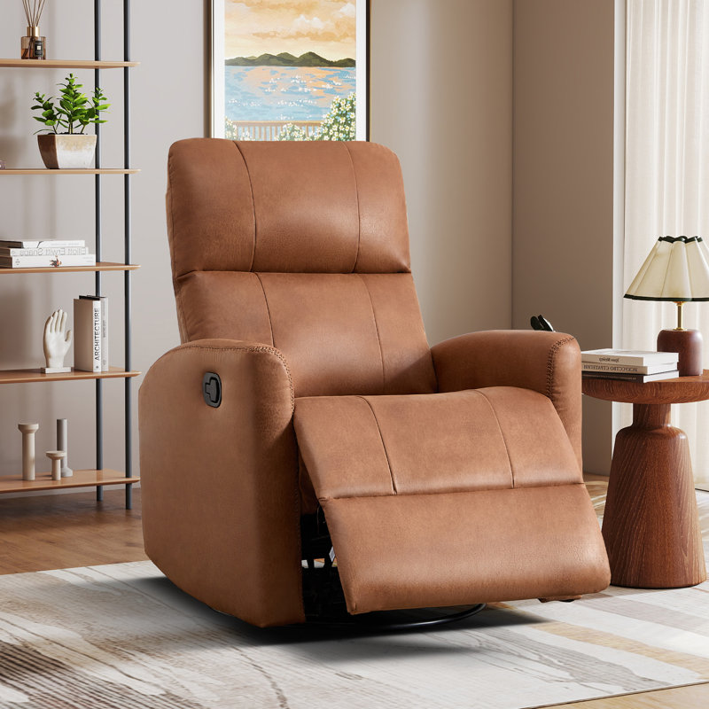 Fauteuil inclinable manuel oscillant et pivotant de 30,7 po de largeur Kiea, Brun caramel