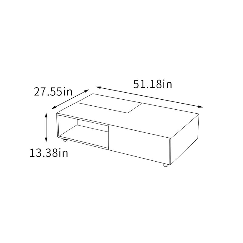 Table basse avec roulettes pour petit appartement, 13.38" H x 51.18" L x 27.55" W, Light Gray/Nut Brown, Brun noyer