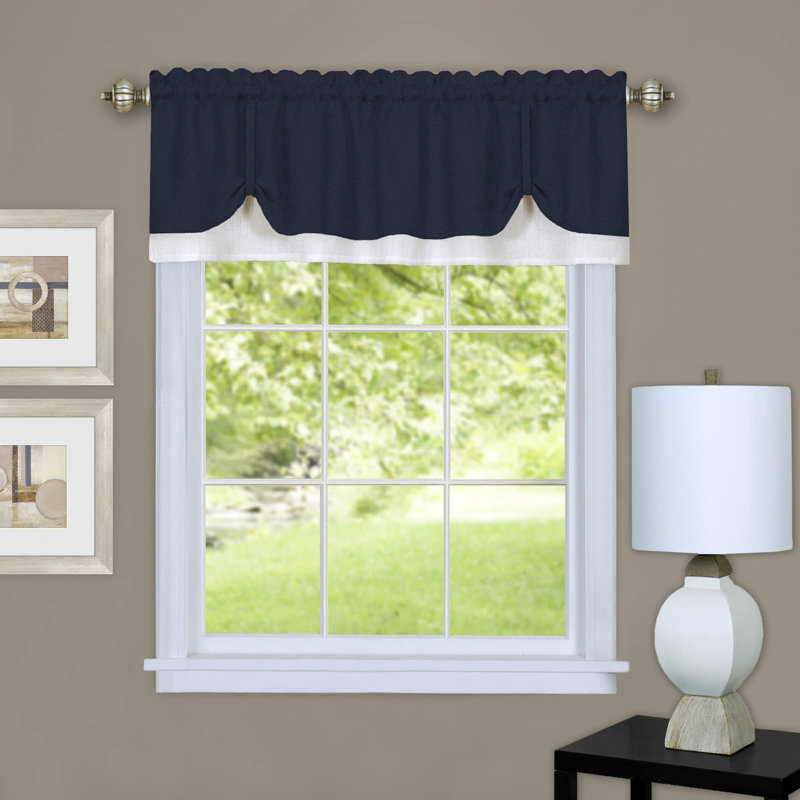 Navy and White Polyester Rod Pocket Valance, 58" x 14"