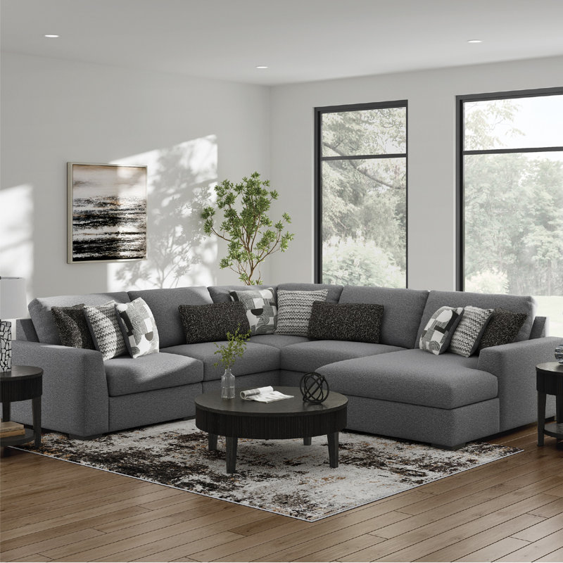 Canapé modulaire 5 pièces avec méridienne Bealton, H 41 po x l 134 po x P 134 po, Orienté à gauche (vu de face)