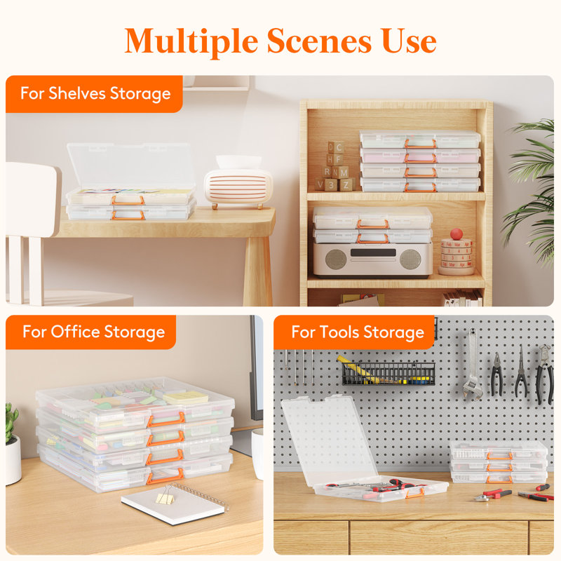 33 X 31 Cm/13X12" Paper Storage Boxes, Board Game Container With Secure Latch, Plastic Portable Organizer With Handle & Labels For File,Document,Craft,Puzzles, Cards, Art Supplies,4 Pcs