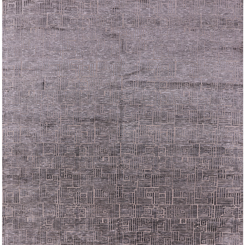 Tapis gris à motif géométrique Bornier, Carré 6 pi