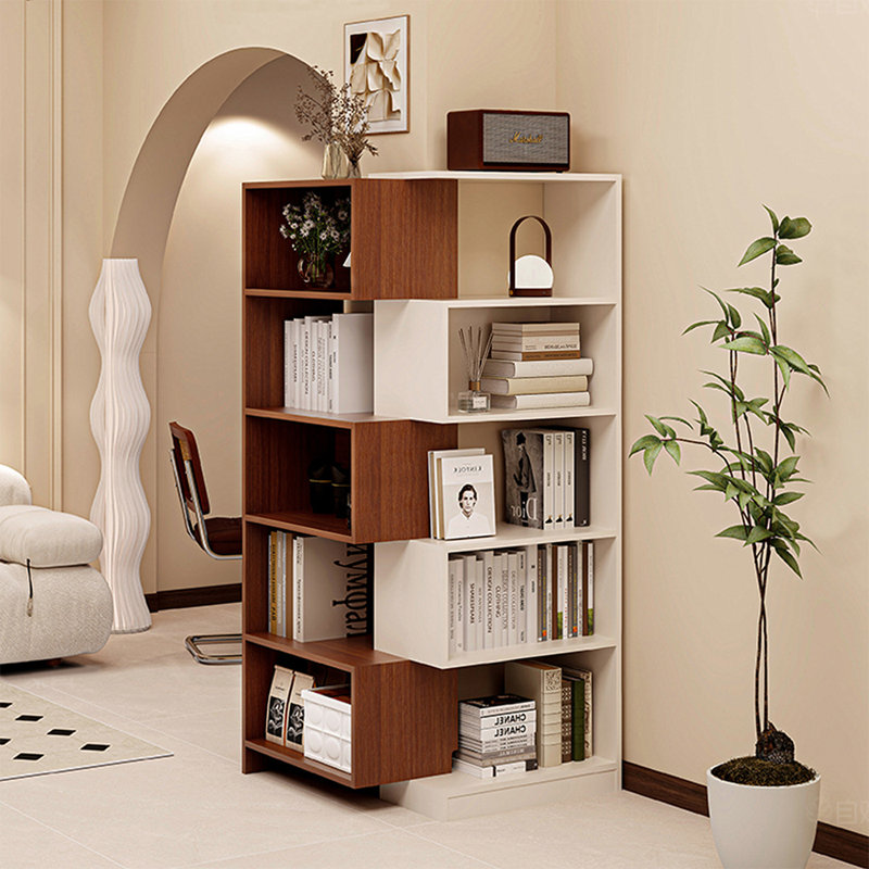 Bibliothèque standard en bois manufacturé beige et noyer, Beige