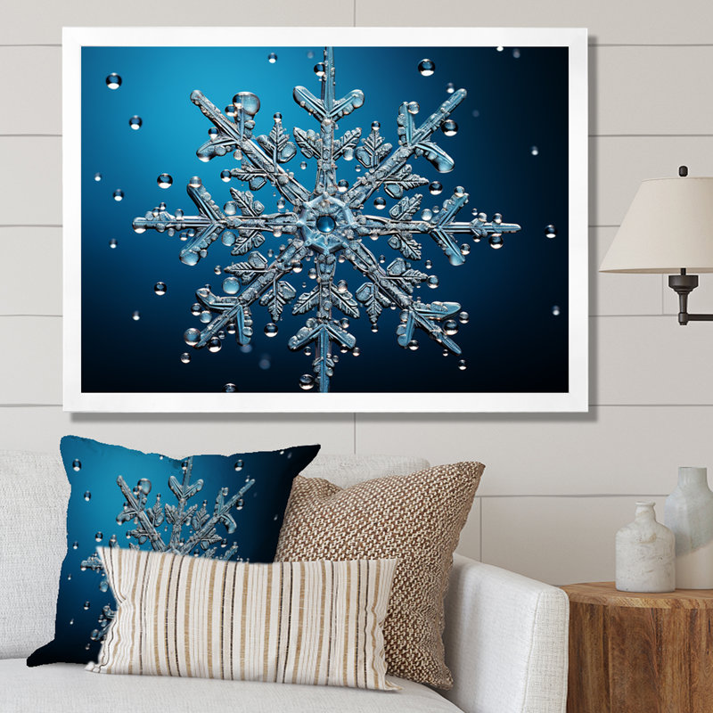 Décoration de flocon de neige bleu II - paysage d'hiver, Cadre de coin blanc fermé, H 30 po x l 40 po x P 1,5 po