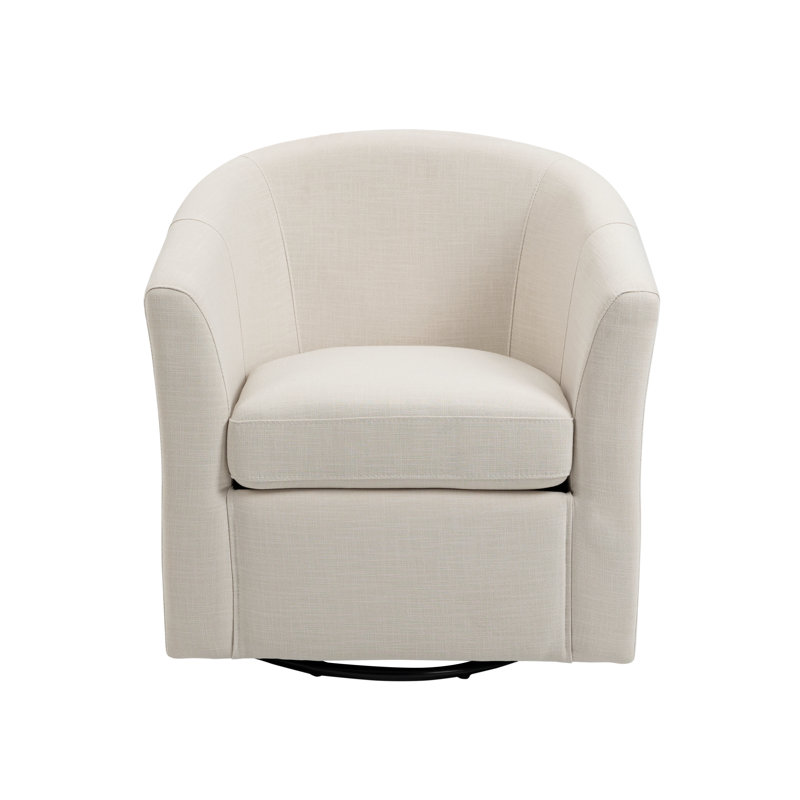 Fauteuil demi-tonneau pivotant rembourré Aunna, Mélange de lin beige