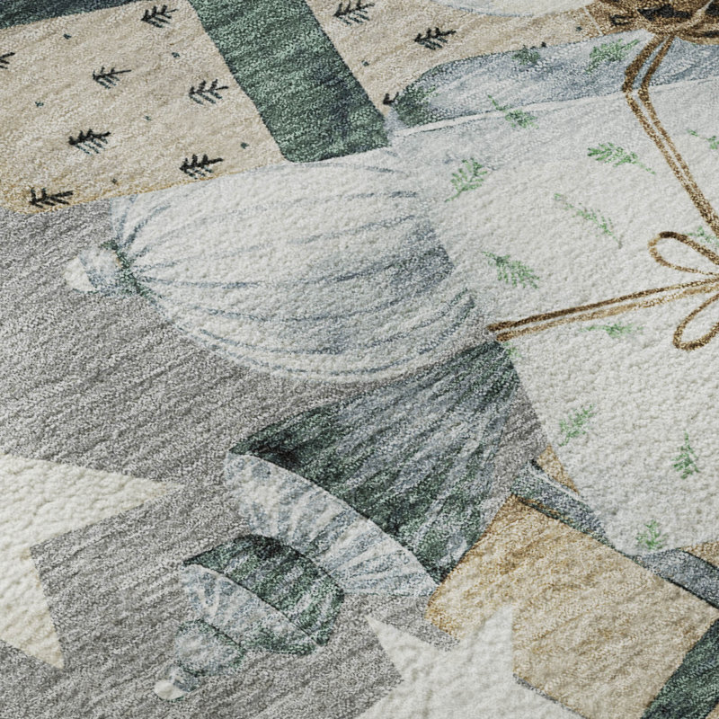 Premium Machine Washable Castillon AMF1825 Stars and Presents Holiday Rug, Rectangle 2'6" x 3'10"