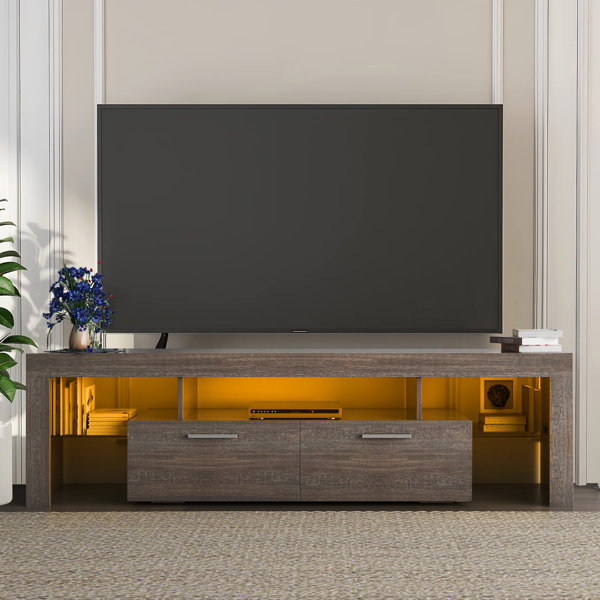 Antwann Modern LED TV Stand for 70 TVs, Wood Entertainment Center with 2  Cabinets, Quick Assembly