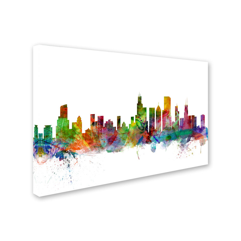 «Chicago Illinois Skyline», reproduction d'impression sur toile tendue, H 12 po x l 19 po x P 2 po