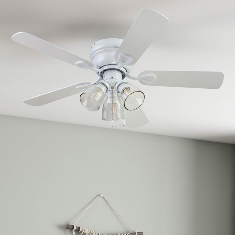 Renton 42'' Ceiling Fan with Light Kit, White with White/Grey Oak Blades