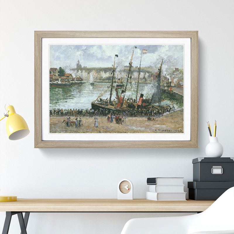 The Inner Harbor by Camille Pissarro - Picture Frame Painting, 36cm H x 48cm W x 2cm D, Oak