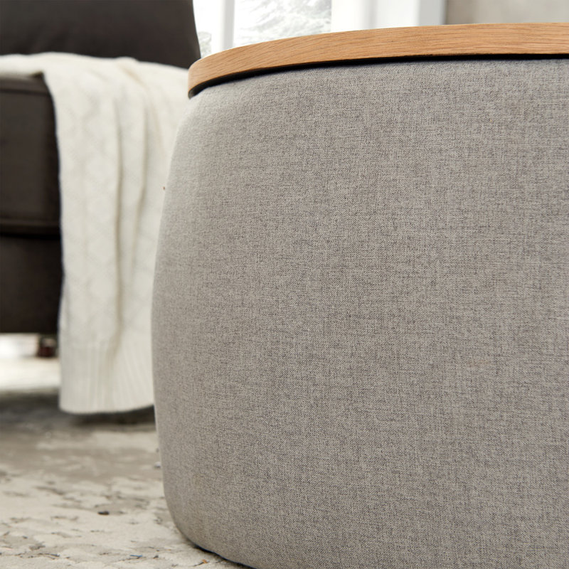 Repose-pieds rond avec rangement, fonction 2 en 1, table de bout avec repose-pieds, Gris clair