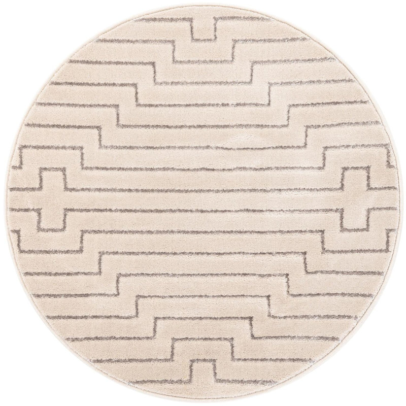 Tapis contemporain blanc et argenté Omotayo, Rond 3 pi 1 po
