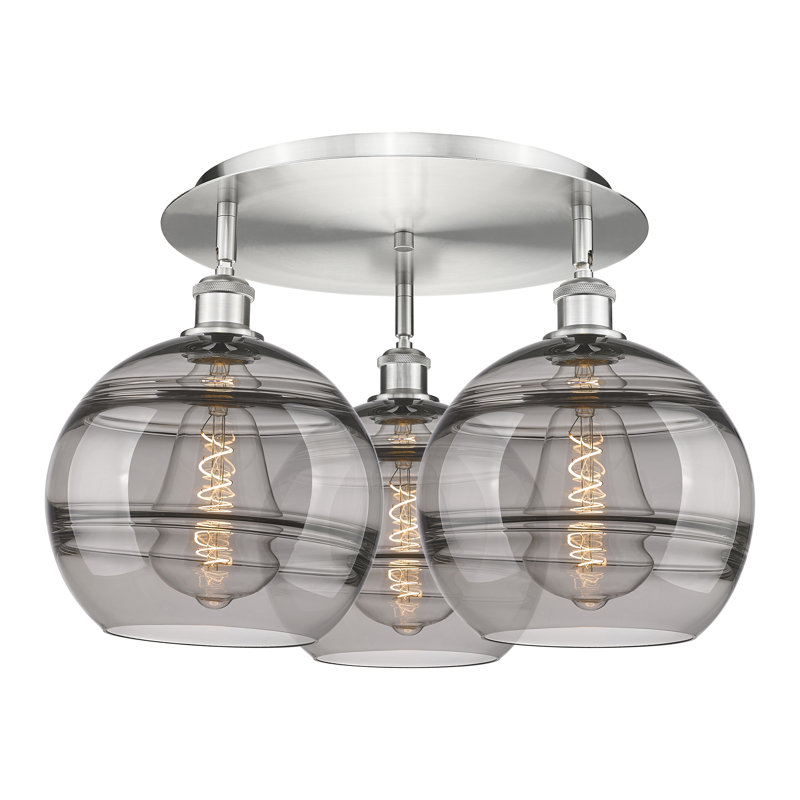 Plafonnier semi-encastré Glassoff, Gris fumée clair, H 12,63 po x l 21,75 po x P 21,75 po, Nickel satiné