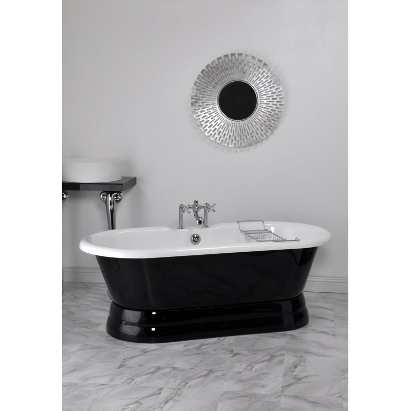 La baignoire en acrylique à piédestal à double extrémité en noir et blanc de 66 po avec trous de robinet à fixation sur le comptoir de 7 po par Strom Living
