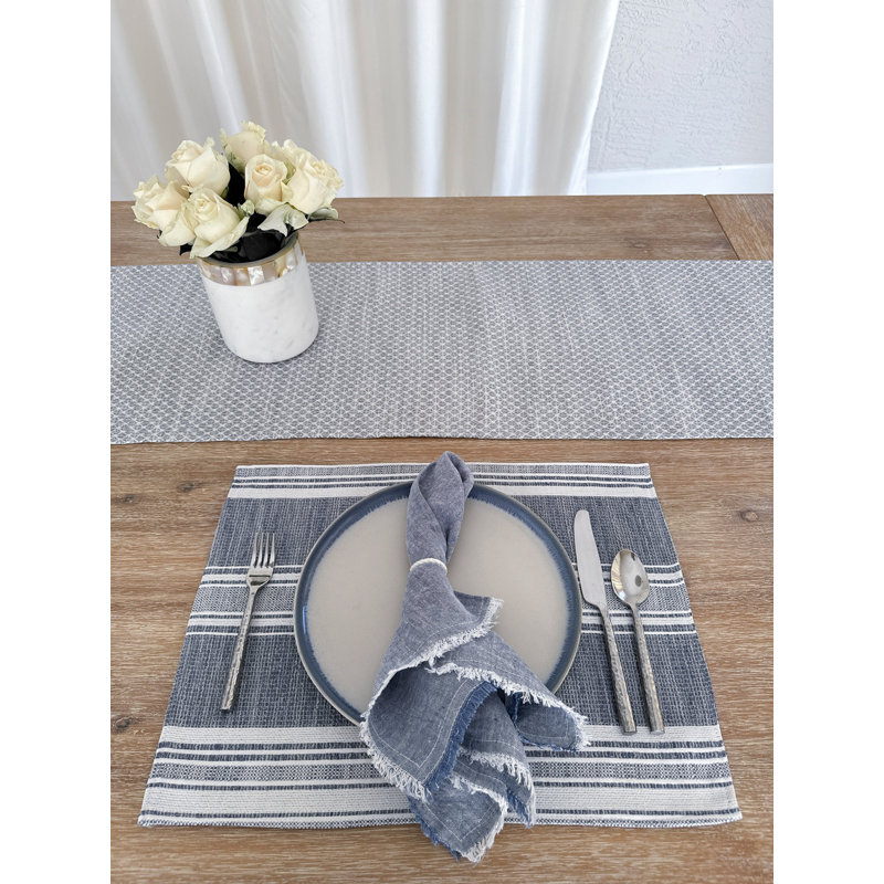 Indigo and White Striped Fabric Rectangle Placemat