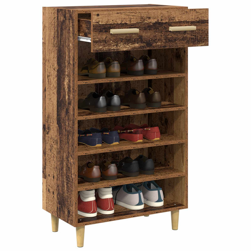 10 Pair Shoe Storage Cabinet, Old Wood