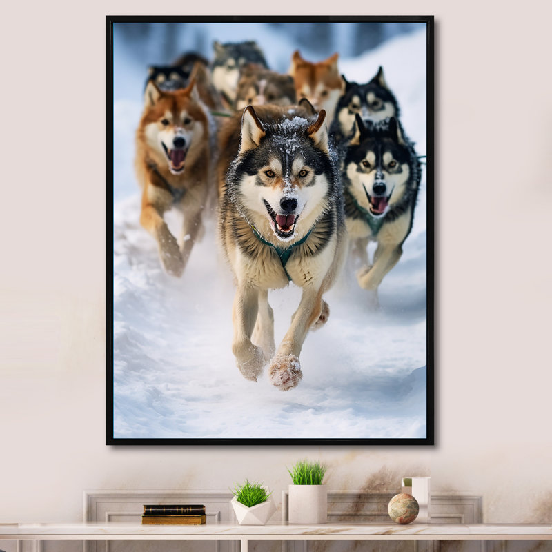 «Alaska Dog Sledding III», reproduction sur toile, H 20 po x l 12 po x P 1 po, Cadre flottant noir