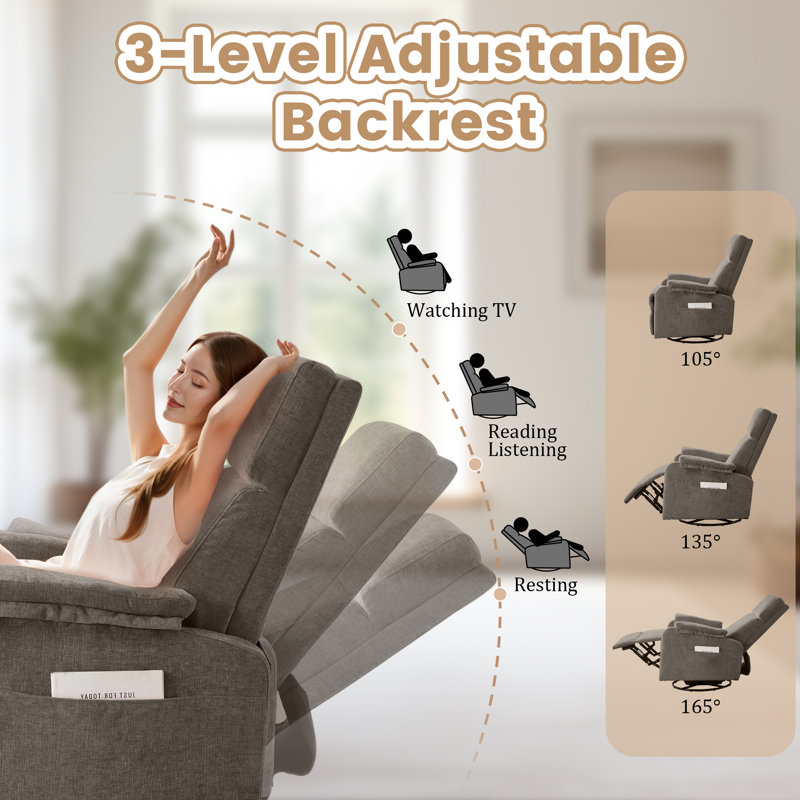 KORSER Recliner Chair, Small Recliner For Small Space,  Manual Recliner With Side Pocket , Recliners For Living Room, Brown