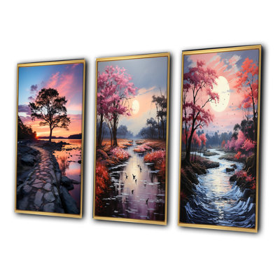 «Pink Lakehouse Pear», 3 pièces sur toile