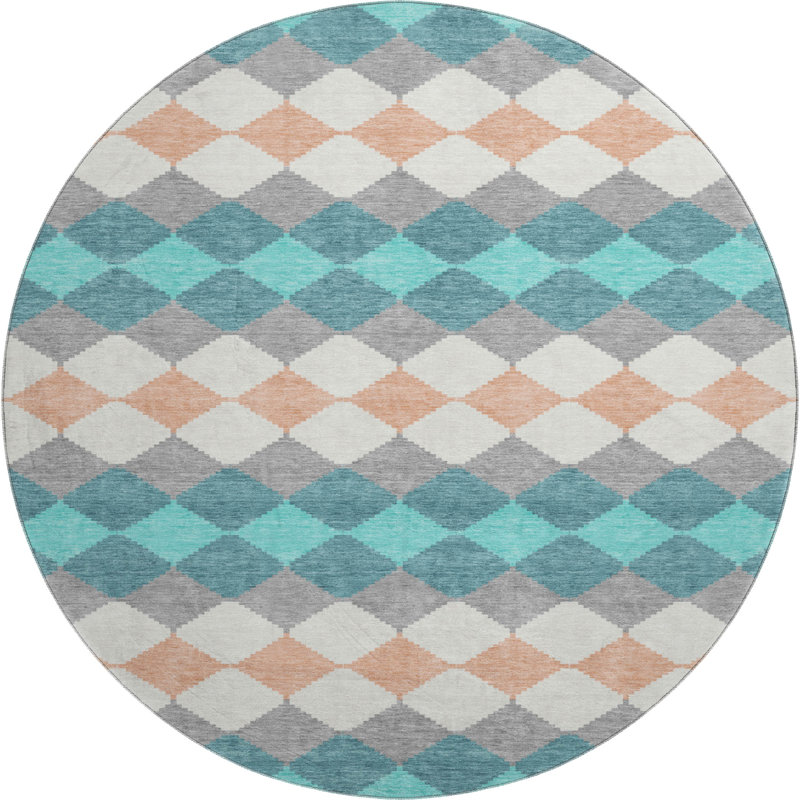 Premium Machine Washable Bunderberg AMF1007 Geometric Rug, Round 8'