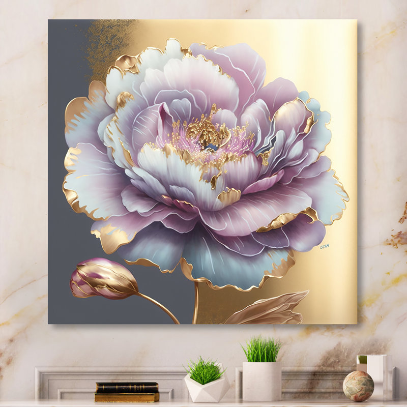 Purple Hue Peonies single Flower I - Floral Peonies Canvas Wall Art, Peonies  canvas art, Wrapped Canvas, 36" H x 36" W