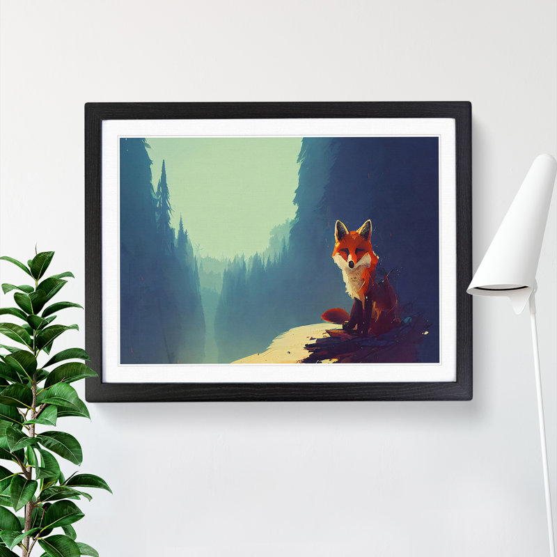 Favourable Fox Abstract - Single Picture Frame Print, 34cm H x 46cm W x 2cm D, Black