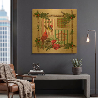 «Country Christmas 6» par Jean Plout, art mural en métal doré, 36 po x 36 po
