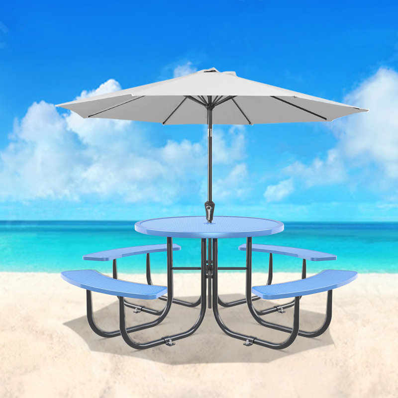 Square outdoor steel picnic table, Bleu