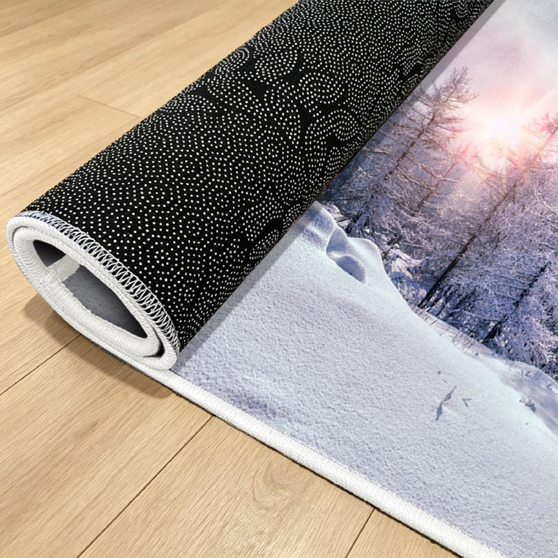 Clear Snow Trees Mountains Sunset Beautiful Winter Landscape Forest Creative Machine Washable Indoor Area Rug