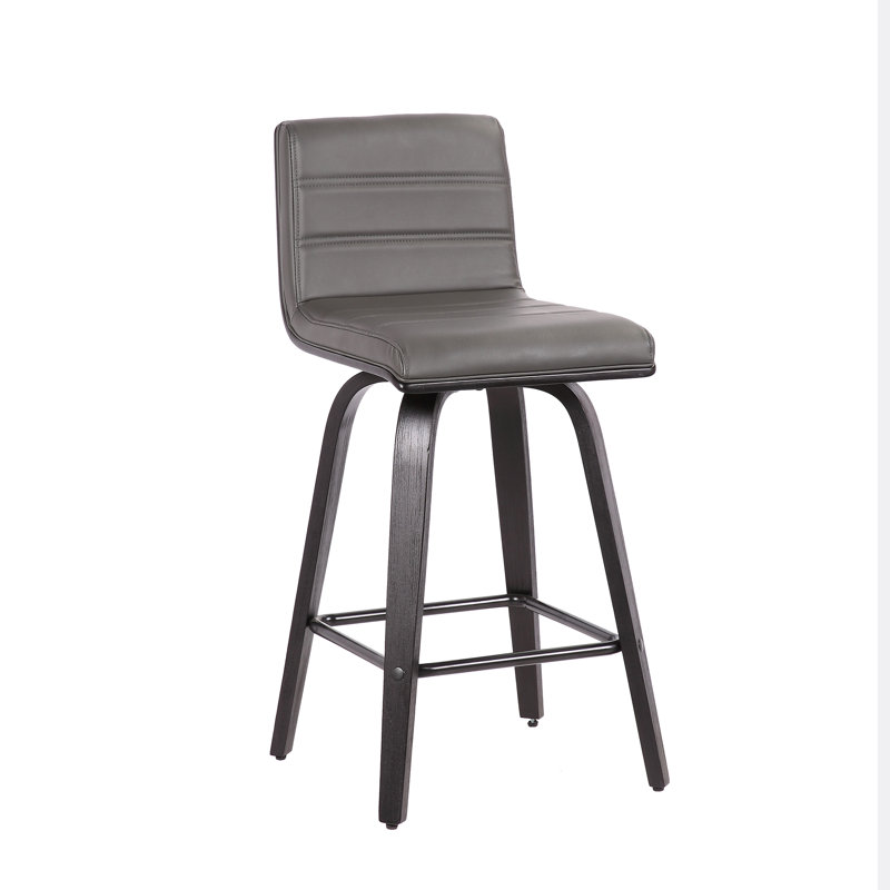Aluin Mid-century Modern Swivel Counter or Bar Height Bar Stool in Faux Leather and Wood, Black, Grey, 76.2cm