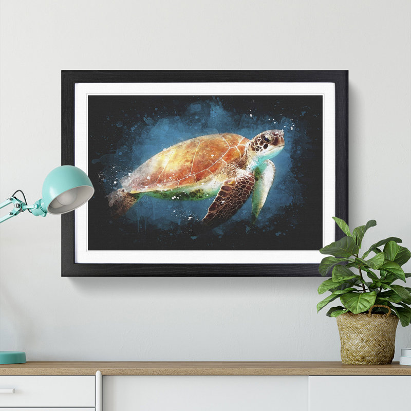Sea Turtle In The Blue Ocean - Picture Frame Graphic Art, Black Framed, 33cm H x 45cm W x 2cm D