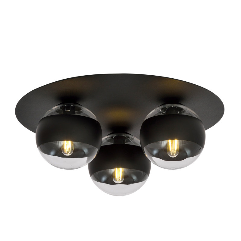 Belkis 3-Light 16cm Spotlight, 21cm H x 20cm W x 15cm D, Transparent/Black