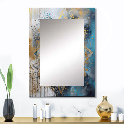Blue And Gold Mandala II - Blue Bohemian Wall Mirror