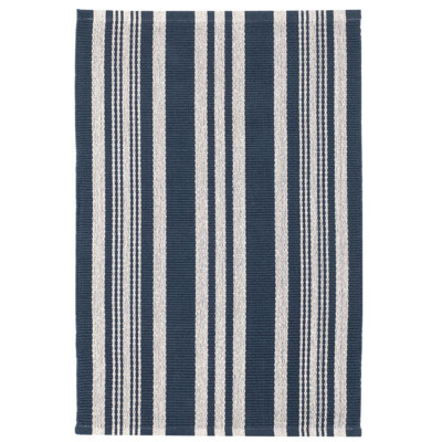 Irving Stripe Navy Handwoven Cotton Rug