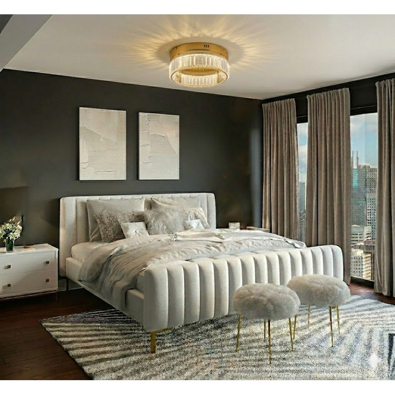 Modern LED Round Crystal Flush Mount , 4.37" H x 15.75" W x 15.75" D, Brass