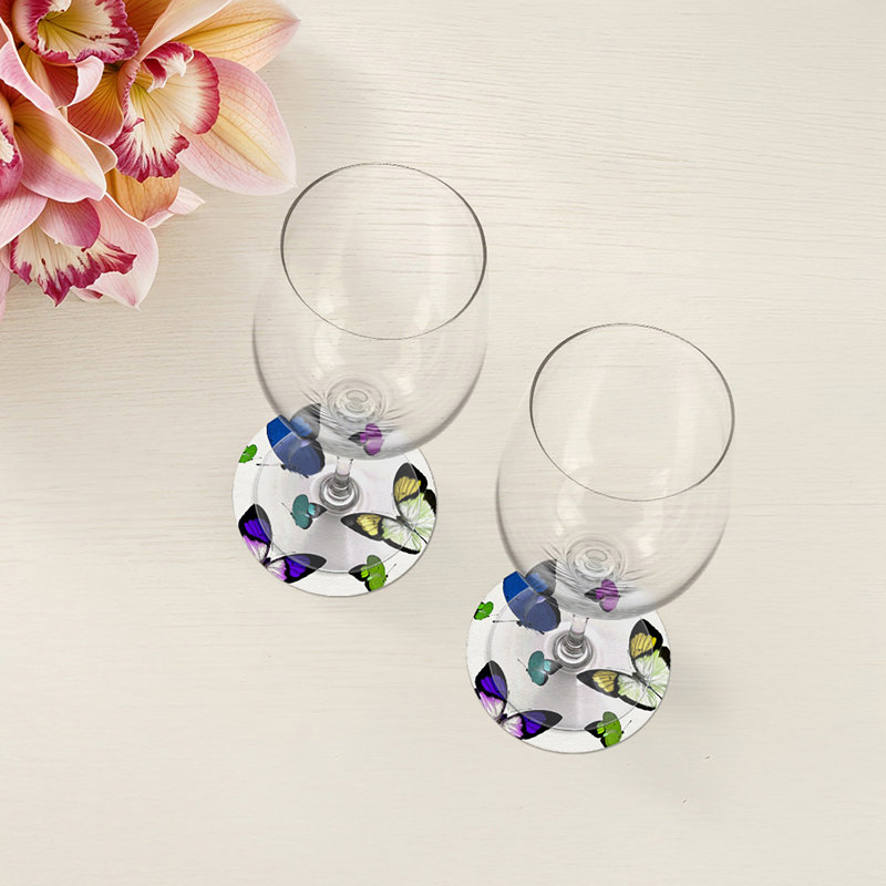 Sous-verres ronds en cuir végétal bleu papillon, Bleu acide