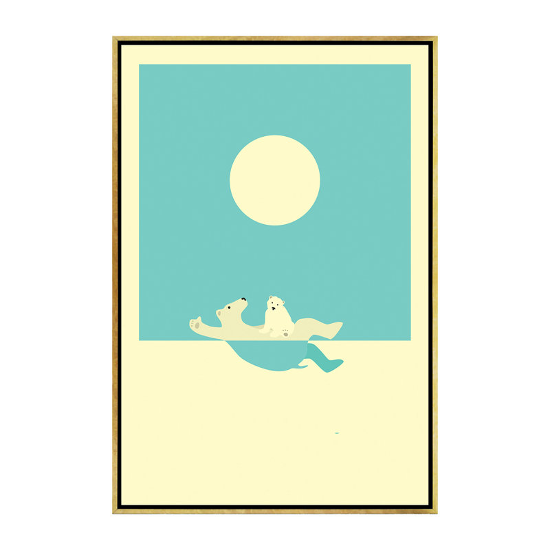 Art encadré, cours de natation II, H 60 po x l 40po x P 1,5 po, Toile encadrée d'or
