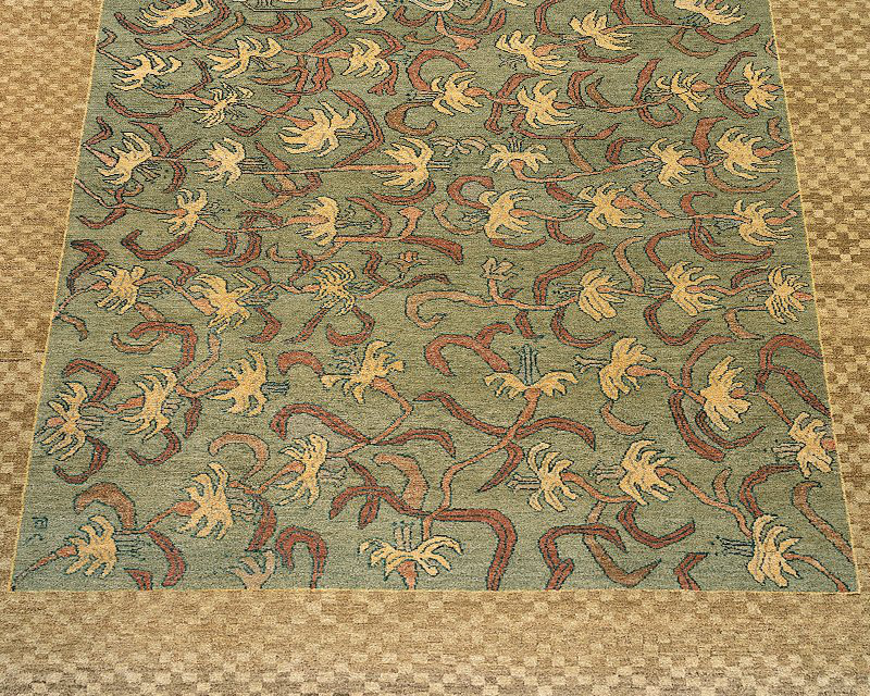 Samarkand Wool Floral Area Rug in Brown/Green, Rectangle 9' x 12'