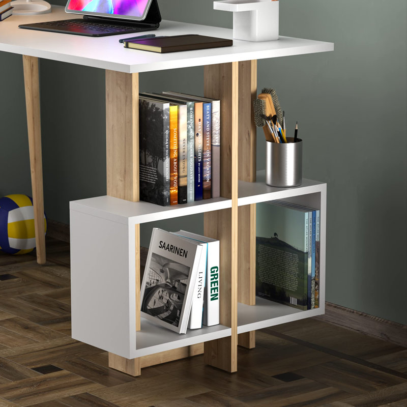 Truman Writing Desk, White, Oak/White