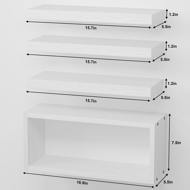Tablette décorative en bois 4 pièces Cristle, Blanc