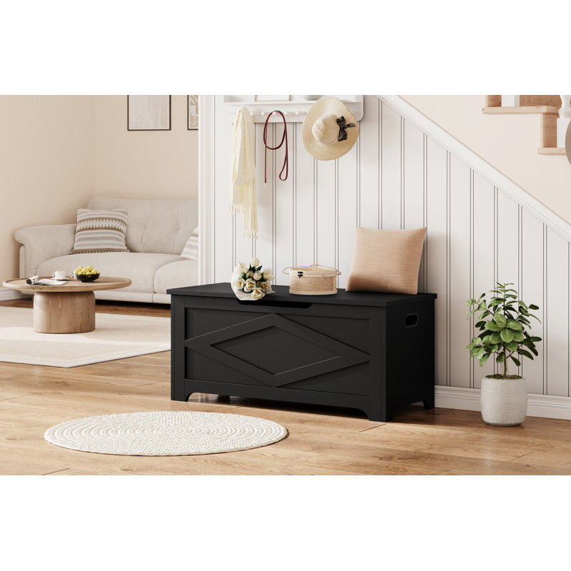 Multi-Functional Wooden Storage Bench – Chest with U-Shaped Cut-Out Pull, Safety Hinges, Sturdy 300 lbs Support – Bedroom, Entryway Organizer – Farmhouse Matte X-Shaped Design