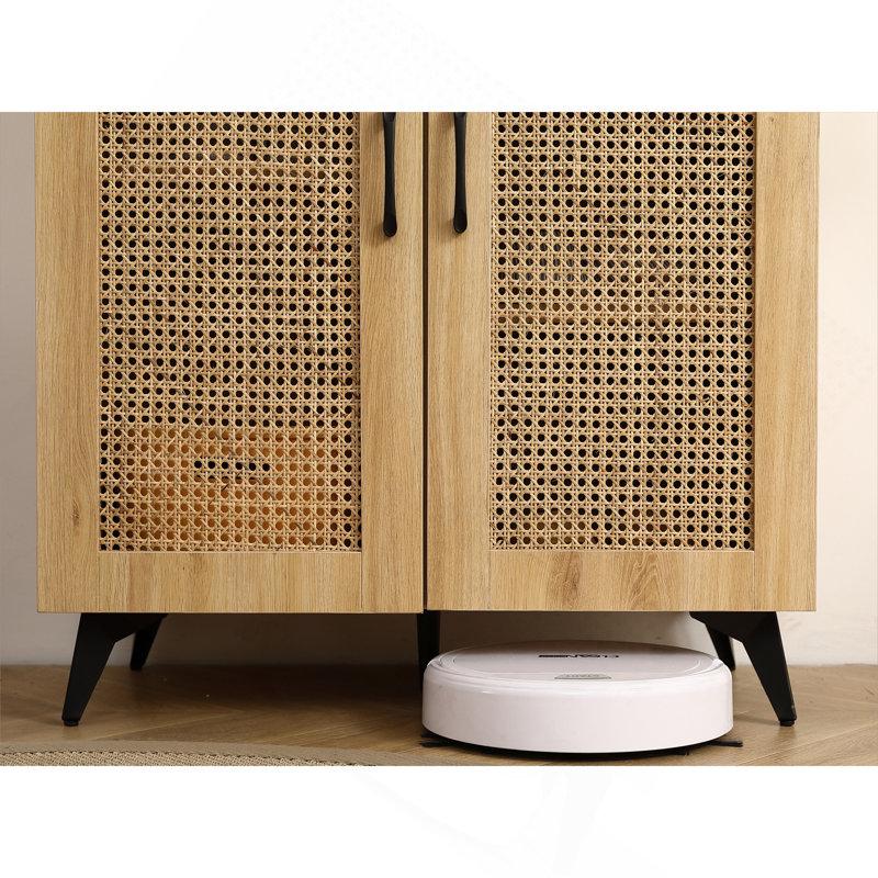 Armoire à chaussures à deux portes en rotin naturel avec grand espace de rangement et structure durable 29,5 pouces