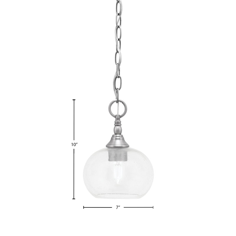 Chain Hung Mini Pendant Shown With 7" Clear Bubble Glass, Brushed Nickel