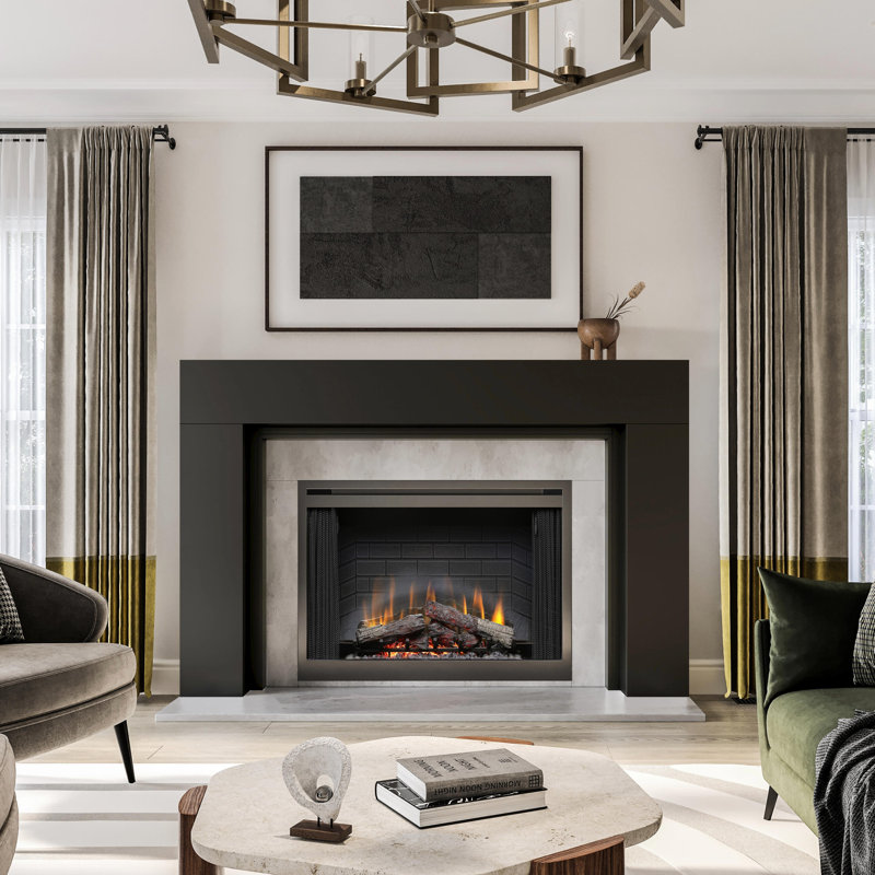Sabine Contemporary Wood Fireplace Mantel Surround Kit Includes Wooden Mantel Surround And Shelf, Black, 80" L