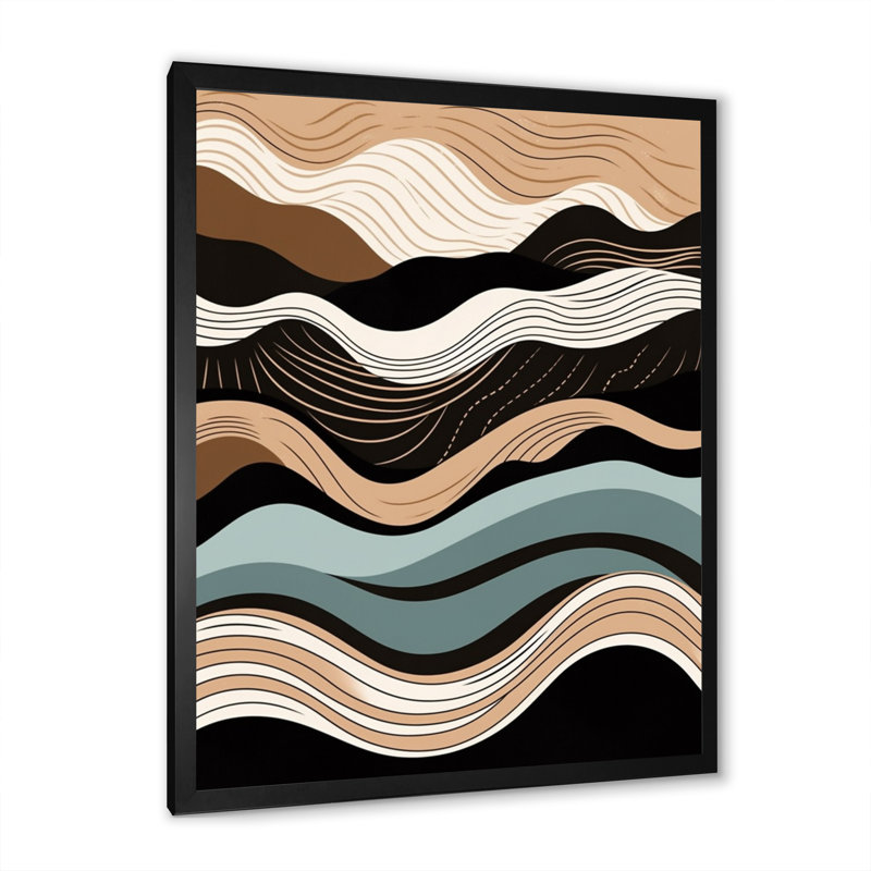 «Teal Black Line Art Elegance I», reproduction d'art sur toile, H 44 po x l 34 po x P 1,5 po, Cadre simple noir